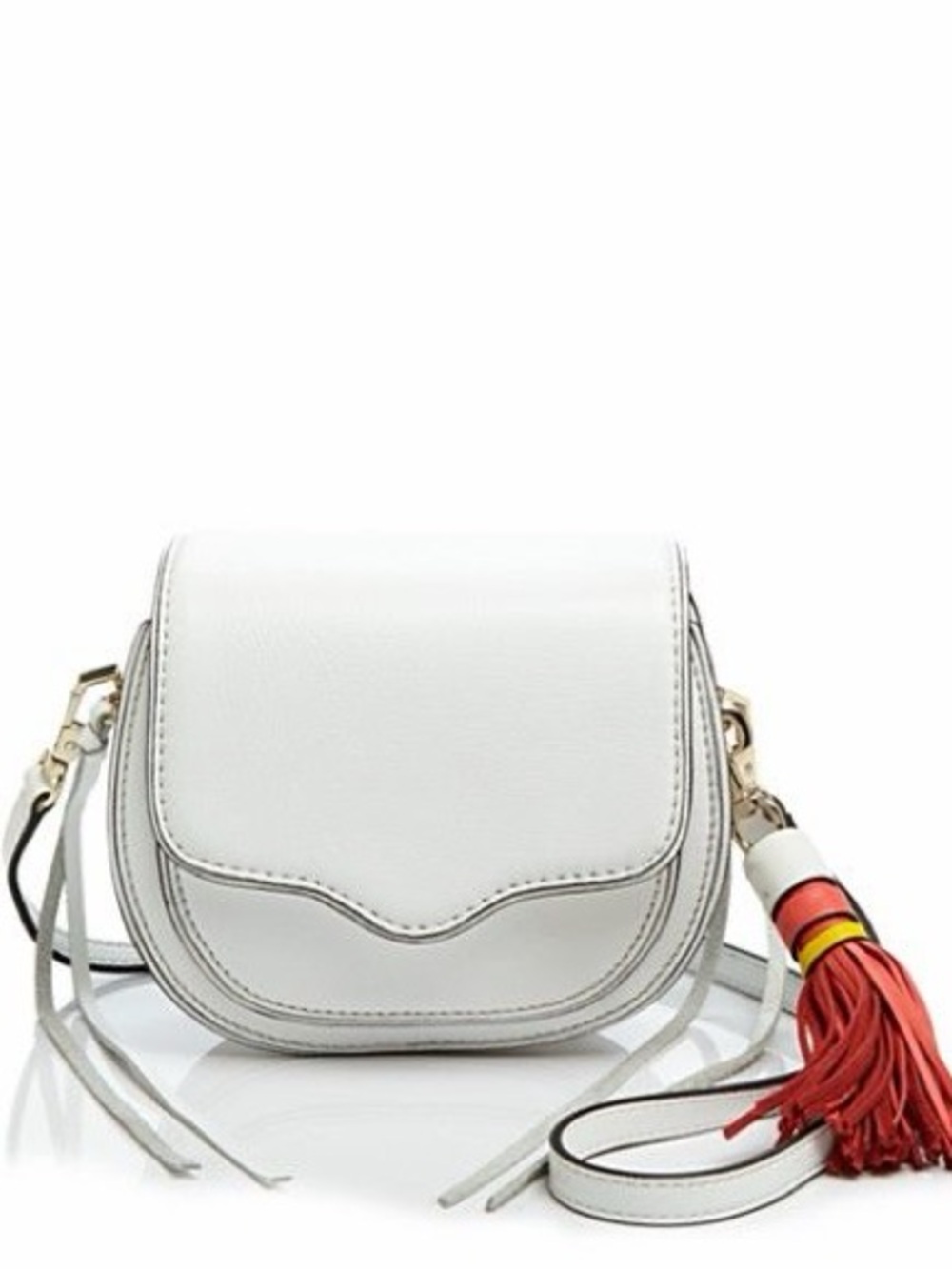 NEW Rebecca Minkoff White Crossbody Sydney Saddle Bag with Red Tassel